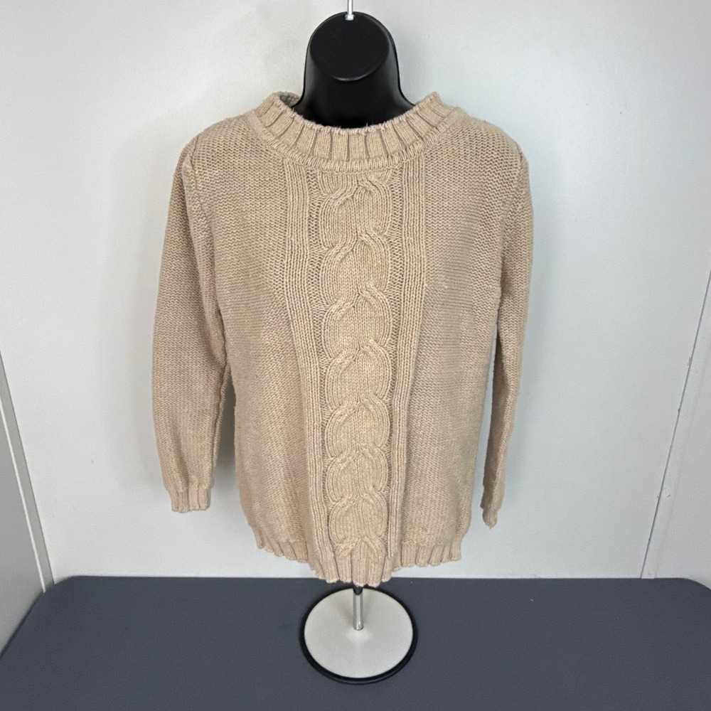 Casual Corner Women's Cable Knit Pullover Sweater Beige Size Small Cottagecore - Picture 2 of 4